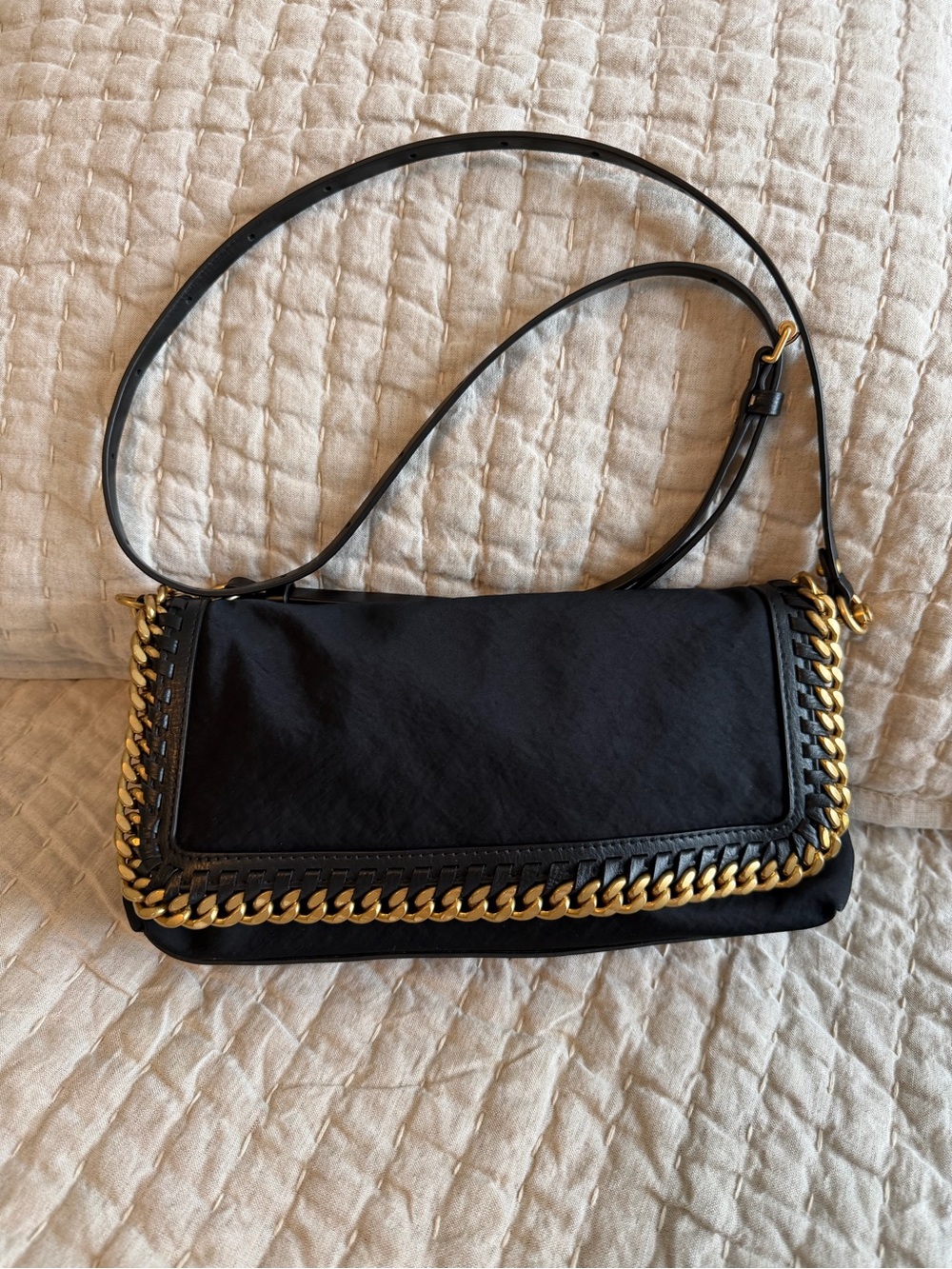 Rebecca Minkoff Military Nylon/Gold Chain Accent Black Cross Body Bag